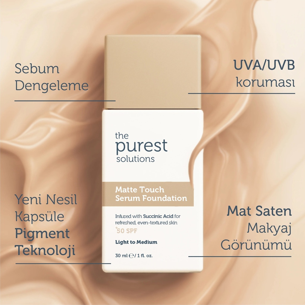 The Purest Solutions Matte Touch Serum Foundation SPF 50+ 30 ml for Oily and Combination Skin | Available in Lght/Medium and Medium/Dark  Tone Image