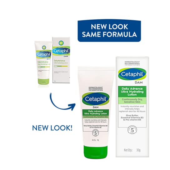 Cetaphil DAM Daily Advance Ultra Hydrating Lotion for Dry, Sensitive Skin 30 gm Moisturizer with Shea Butter| Non-Greasy, Fragrance-Free Image