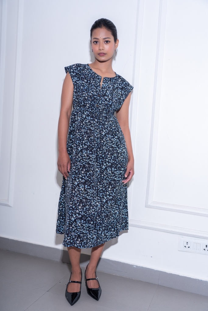 BASEMARK PRINTED CAP SLEEVE DRESS FOR WOMEN Image