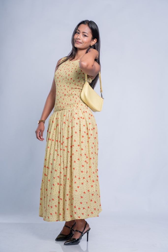 FLORAL SMOCKED MAXI GOWN DRESS FOR WOMEN Image