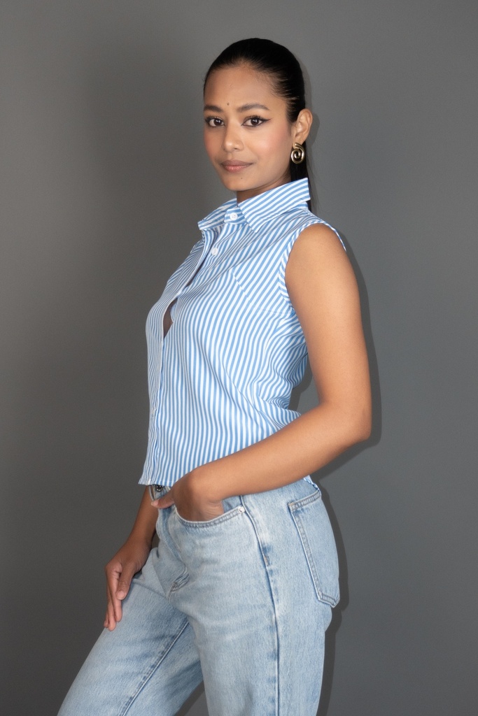 BASEMARK CROP STRIPE SHIRT FOR WOMEN Image