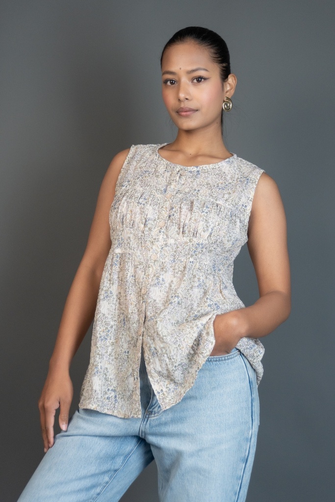 BASEMARK FLORAL WRINKLED TIERED TOP FOR WOMEN Image