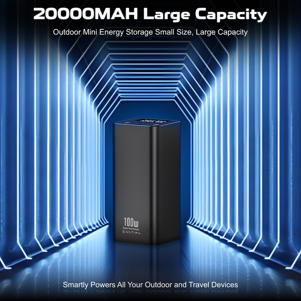 (New Launch) Ultima 20K Ultra Max | 100W Power Delivery | 20000 mAh | Fast Charging | Full Metal Body | Multi Layers Fire Protection | LED Display | Triple Ports | Supports PD, QC3.0, Universal Compatibility | 2 Way Charging | ChargeSafe Technology Power Image