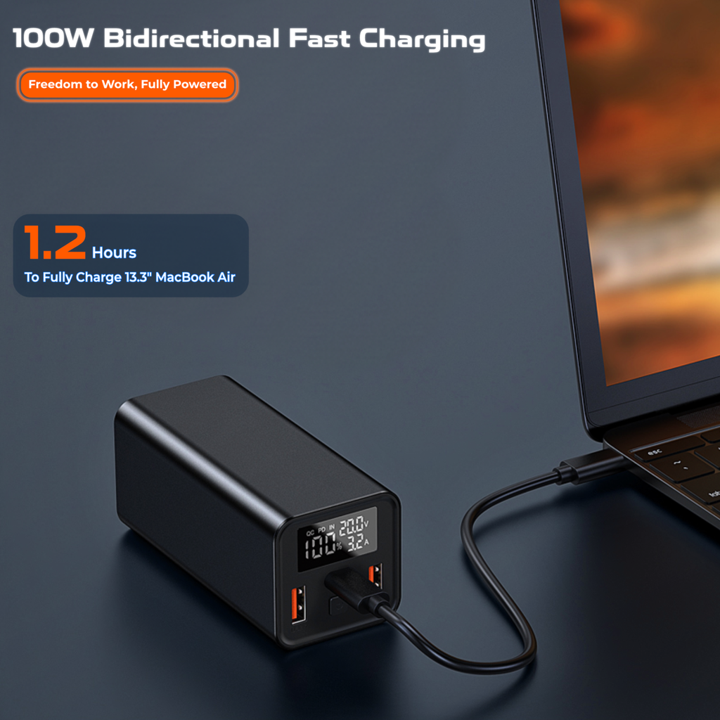 (New Launch) Ultima 20K Ultra Max | 100W Power Delivery | 20000 mAh | Fast Charging | Full Metal Body | Multi Layers Fire Protection | LED Display | Triple Ports | Supports PD, QC3.0, Universal Compatibility | 2 Way Charging | ChargeSafe Technology Power Image