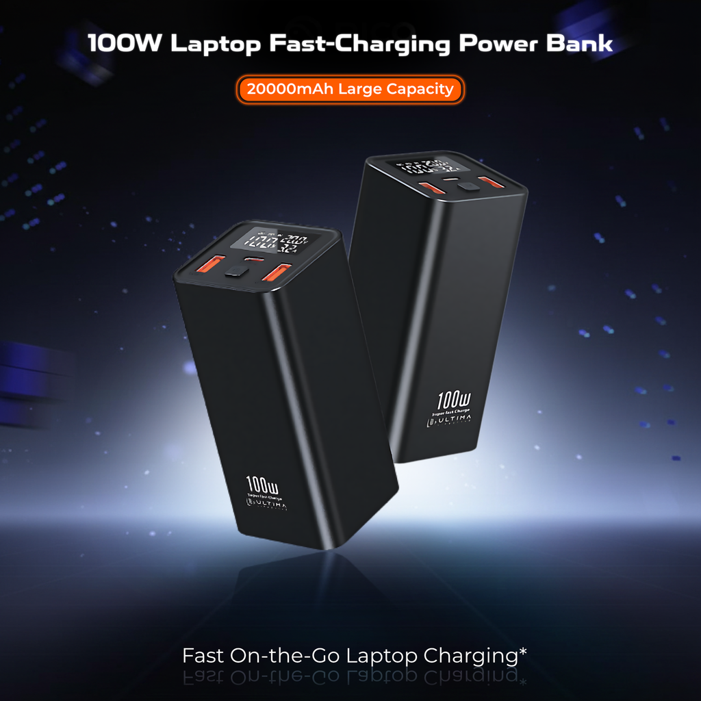 (New Launch) Ultima 20K Ultra Max | 100W Power Delivery | 20000 mAh | Fast Charging | Full Metal Body | Multi Layers Fire Protection | LED Display | Triple Ports | Supports PD, QC3.0, Universal Compatibility | 2 Way Charging | ChargeSafe Technology Power Image