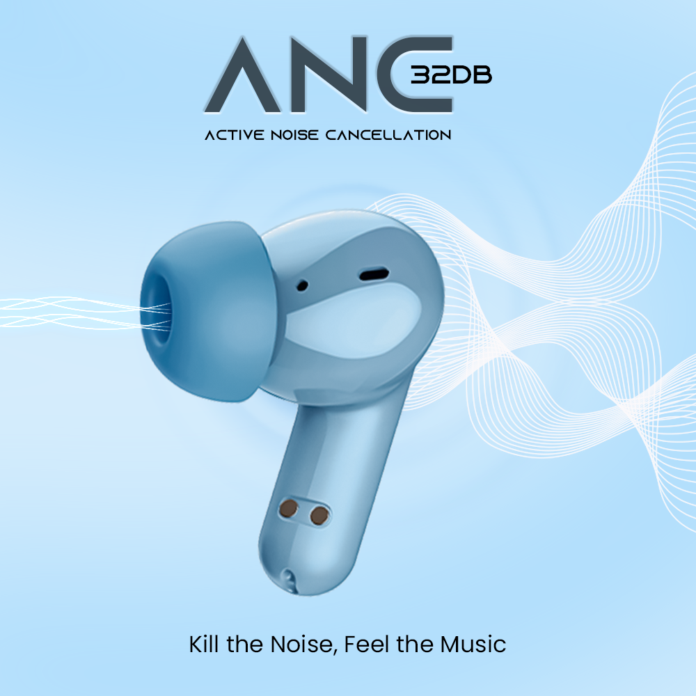 (New Launch) Ultima Atom Buds 2 | Powered by Ultima Supreme Sound | 120 Hrs Total Playtime | 50ms Latency | Bluetooth V5.4 | Ultima Link App Support | ANC upto 32 dB | Quad Mic | Low Latency Game Mode | Multi-Point Connectivity Image