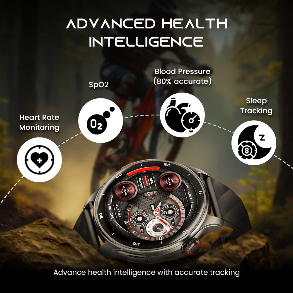 Ultima Navigator Premium Smartwatch | 1.43" TRU Amoled Spherical Display | In-Build GPS | Barometer | Altimeter | 24/7 Health Tracking | Fitbeing App Support Image