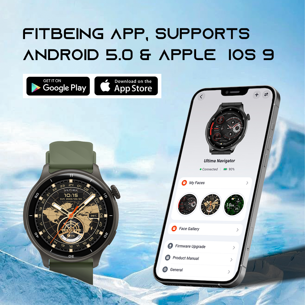 Ultima Navigator Premium Smartwatch | 1.43" TRU Amoled Spherical Display | In-Build GPS | Barometer | Altimeter | 24/7 Health Tracking | Fitbeing App Support Image