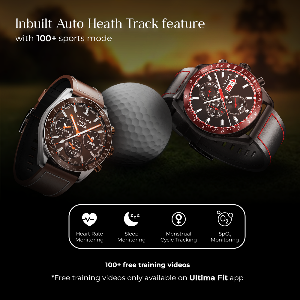 Ultima Magnum E700 Smartwatch | Auto Health Track | 36.33mm TRU Amoled Display | 1000 NITs Brightness | IP68 Water and Dust Resistant | Ultima Fit App Support | 100+ Sports Mode | SOS Alert Image