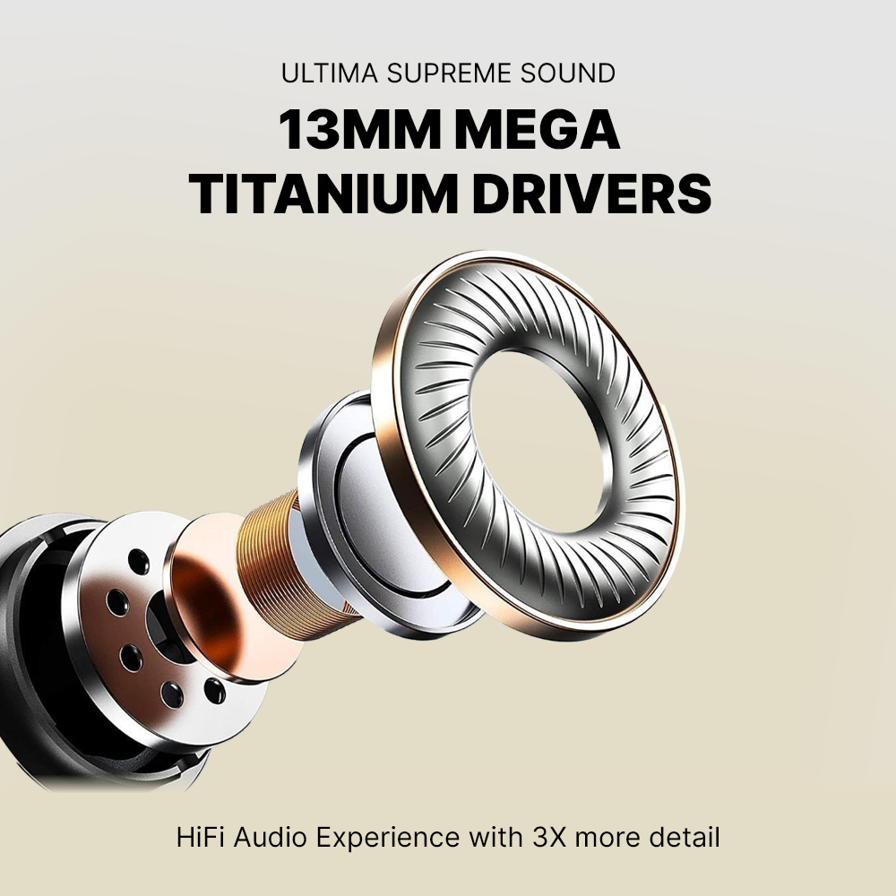 Ultima Prime 1.0 ANC Earbuds with App Support | 60Hrs Playtime | Multi-Point Connectivity | EQ Modes | Supreme Sound | 4Mics AI ENC | Game Mode(40ms) | Elegant Appeal | Premium wireless earbuds Image