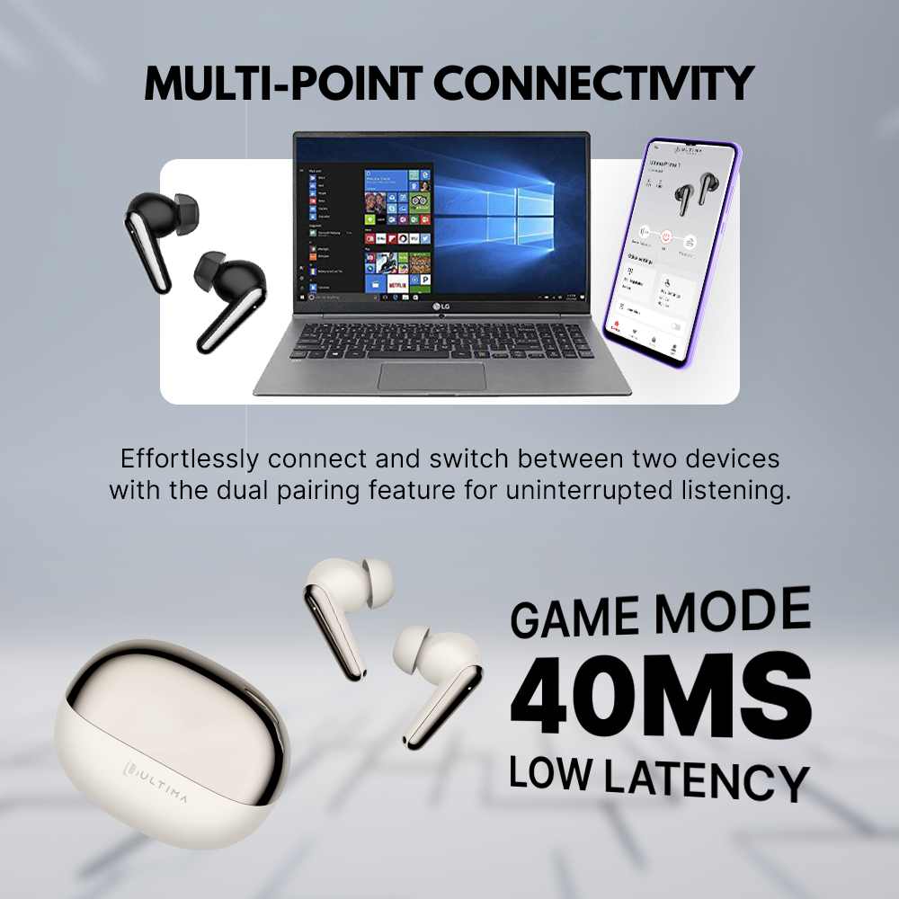 Ultima Prime 1.0 ANC Earbuds with App Support | 60Hrs Playtime | Multi-Point Connectivity | EQ Modes | Supreme Sound | 4Mics AI ENC | Game Mode(40ms) | Elegant Appeal | Premium wireless earbuds Image