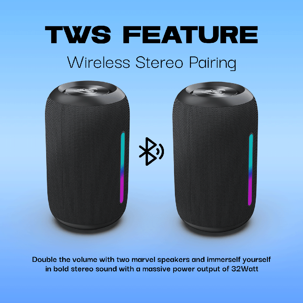 Ultima Marvel 16W RMS Bluetooth Speaker with Ultima Supreme Sound | 12Hours Playtime | 50MM Driver Size | Surround Sound | Dynamic RGB LED Lights | IPX5 Rated speaker Image