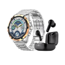 Ultima Luxury Magnum E500 Smartwatch & Boom 211 Earbuds Combo: 1.43" AMOLED, Stainless Steel & Leather Straps, IP68 Rated Smart Watch with 2 EQ Modes | App Support | Supreme Sound | AI-ENC | LED Indicator | 45Hrs Playtime | 45ms Low Latency | Hi-Fi Driver Image