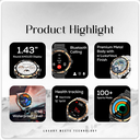 Ultima Luxury Magnum E500 Smartwatch & Boom 211 Earbuds Combo: 1.43" AMOLED, Stainless Steel & Leather Straps, IP68 Rated Smart Watch with 2 EQ Modes | App Support | Supreme Sound | AI-ENC | LED Indicator | 45Hrs Playtime | 45ms Low Latency | Hi-Fi Driver Image