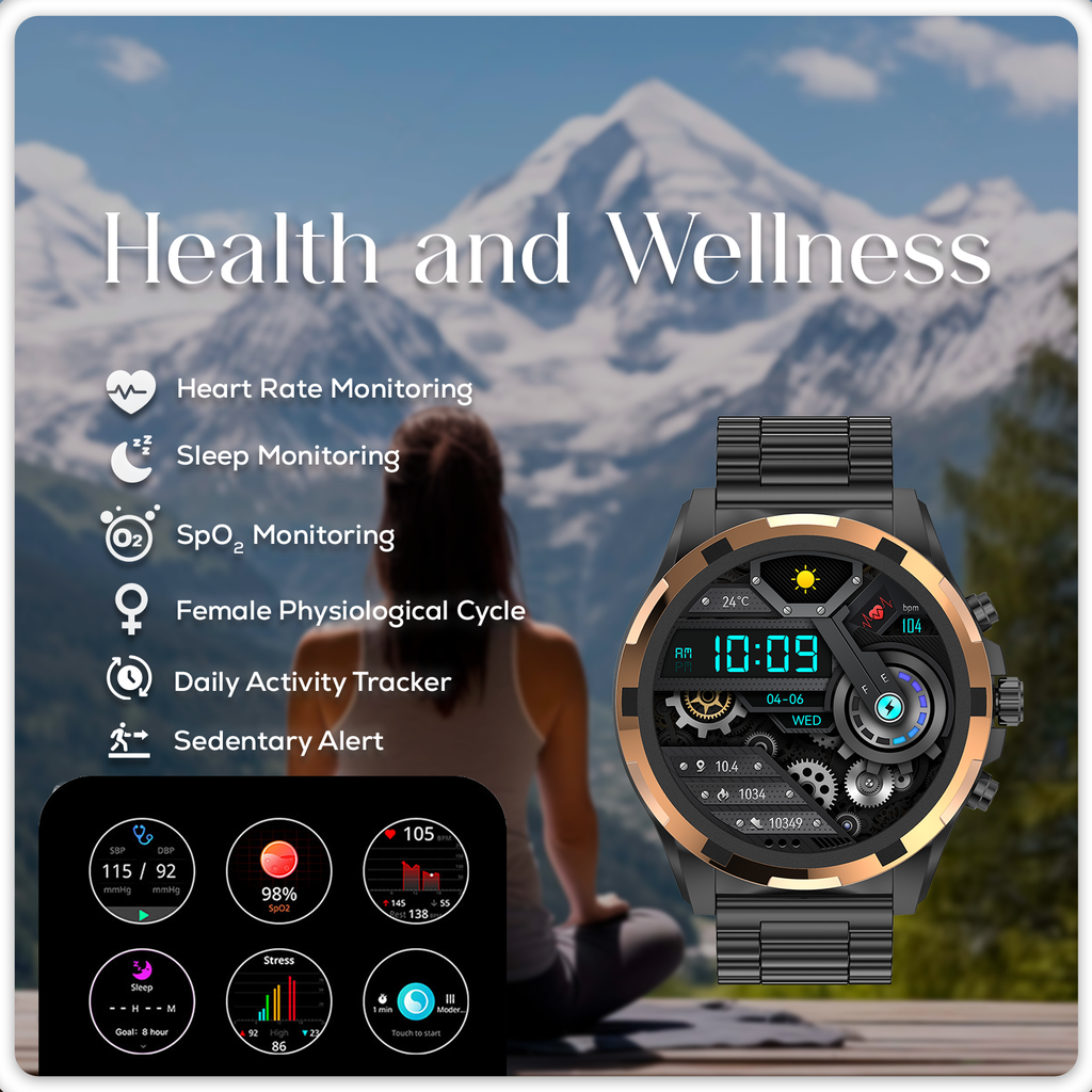 Ultima Luxury Magnum E500 Smartwatch & Boom 211 Earbuds Combo: 1.43" AMOLED, Stainless Steel & Leather Straps, IP68 Rated Smart Watch with 2 EQ Modes | App Support | Supreme Sound | AI-ENC | LED Indicator | 45Hrs Playtime | 45ms Low Latency | Hi-Fi Driver Image