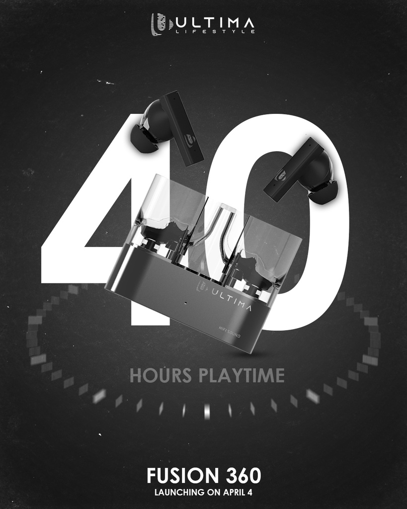 Ultima Fusion 360 Earbuds | Ultima Supreme Sound | Wireless Transparent Earbuds | ANC | 45 ms Low Latency Game Mode | IPX5 Water Resistance | AI Crystal Clear Call with Quad Mics Image