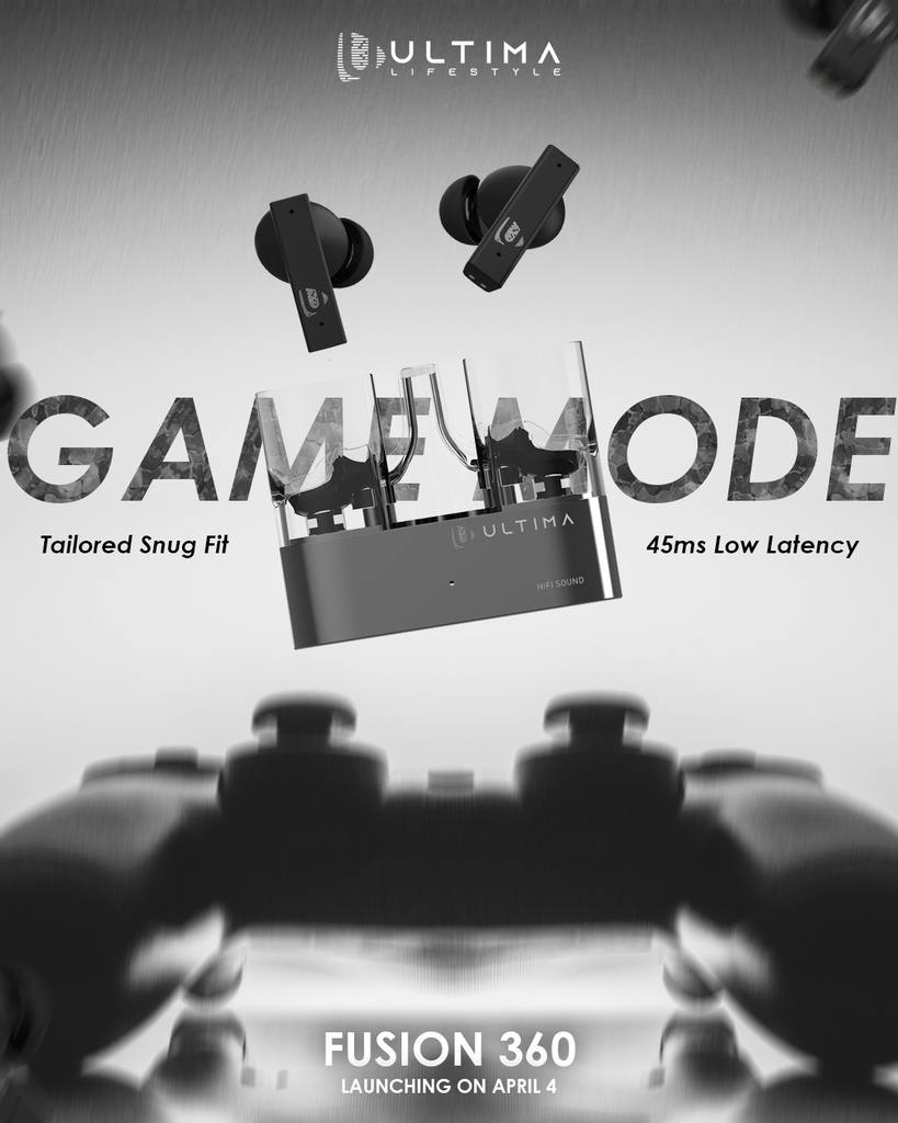 Ultima Fusion 360 Earbuds | Ultima Supreme Sound | Wireless Transparent Earbuds | ANC | 45 ms Low Latency Game Mode | IPX5 Water Resistance | AI Crystal Clear Call with Quad Mics Image