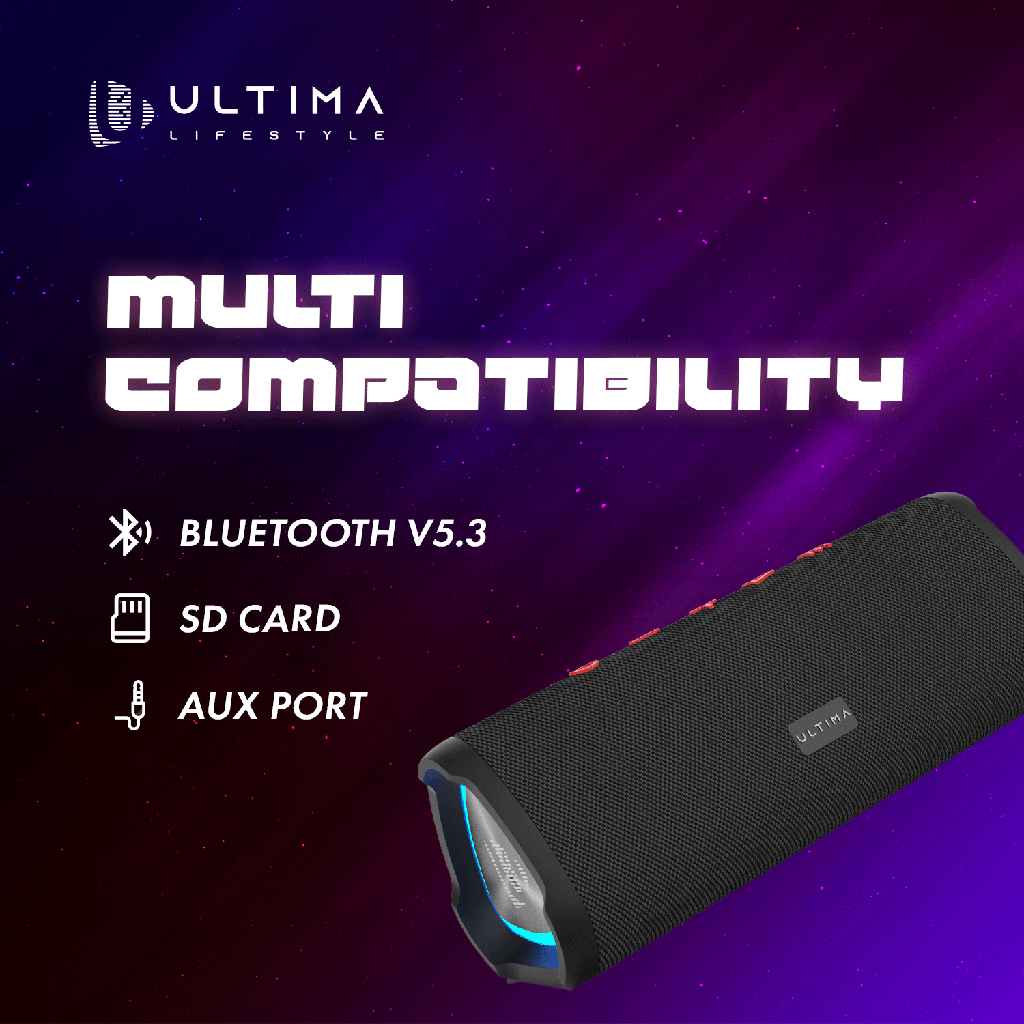 Ultima Rock 12W Bluetooth Speaker With 12Hrs Playtime | Powerful Bass | Rugged Built | TWS Feature | RGB Lights | IPX5 Water & Shock Resistant Speaker Image