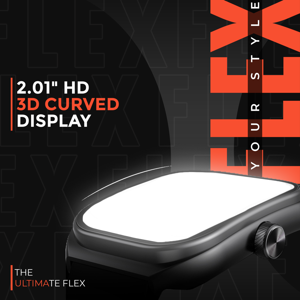 Ultima Watch Flex, 2.01-inch HD Display, Ultima Fit App, Advanced SingleSync Bluetooth Calling, 24/7 health tracking, 100+ sports modes, SOS, IP67 Waterproof smart watch Image