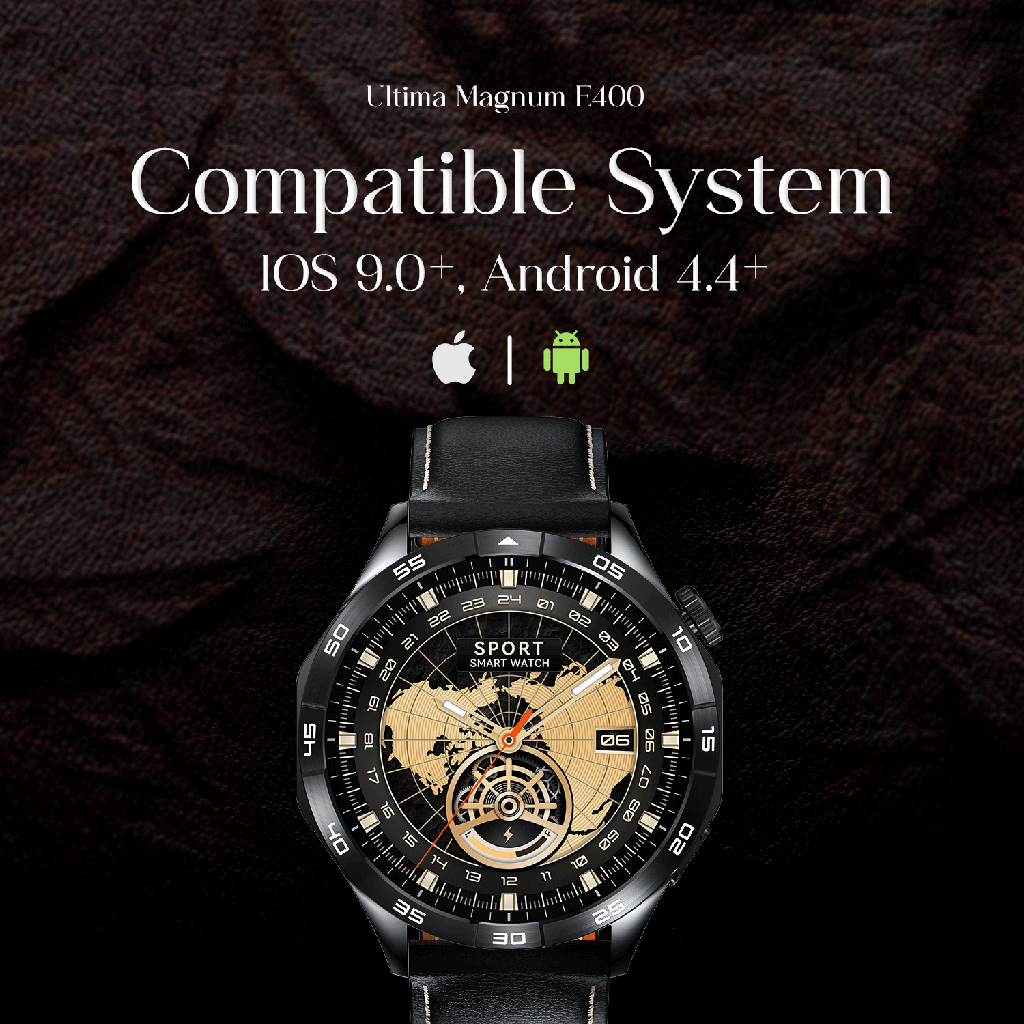 Ultima Magnum E400 Luxury Smartwatch with a 1.43” AMOLED Screen, Stainless Steel Frame, Canvas Wrist Strap & Free Leather Strap, Bluetooth Calling, Health Suite, 100+ Sports Modes, IP68 Rated Smart Watch Image