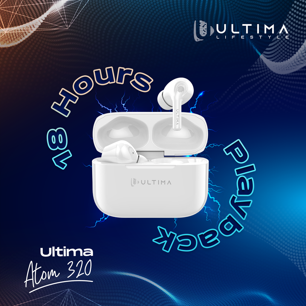 Ultima Atom 320 Wireless Earbuds With Massive Playback Of Upto 17 Hour IPX5 Water Type C Interface With Game Mod Image