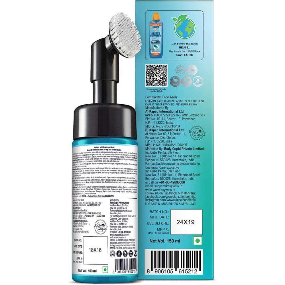 Wow Skin Science Hyaluronic Foaming Face Wash With Built In Face Brush 150Ml Image