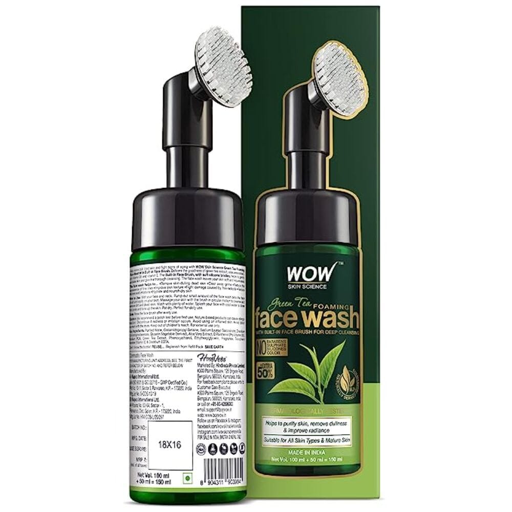 WOW Skin Science Green Tea Foaming Face Wash with Built In Face Brush 150 ML Image