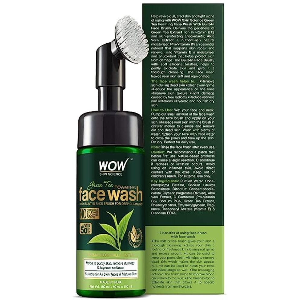 WOW Skin Science Green Tea Foaming Face Wash with Built In Face Brush 150 ML Image