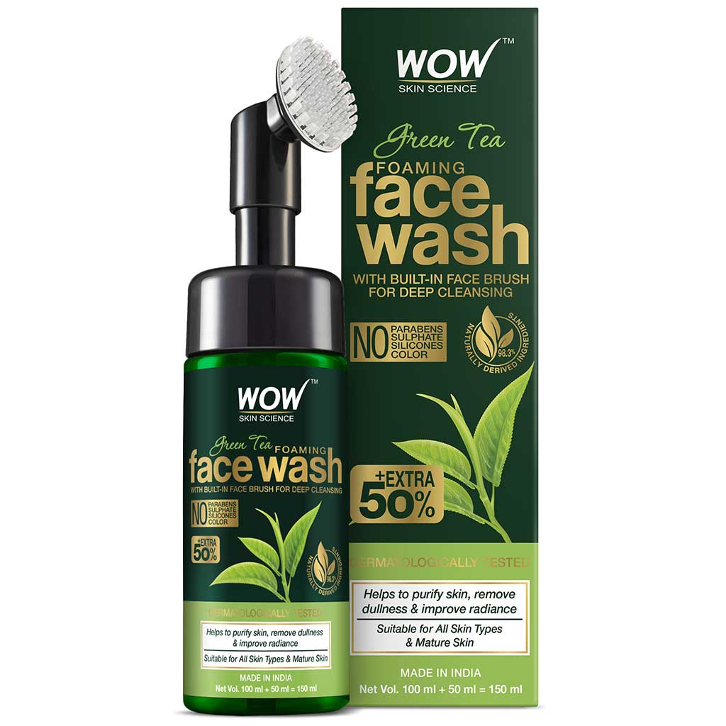 WOW Skin Science Green Tea Foaming Face Wash with Built In Face Brush 150 ML Image