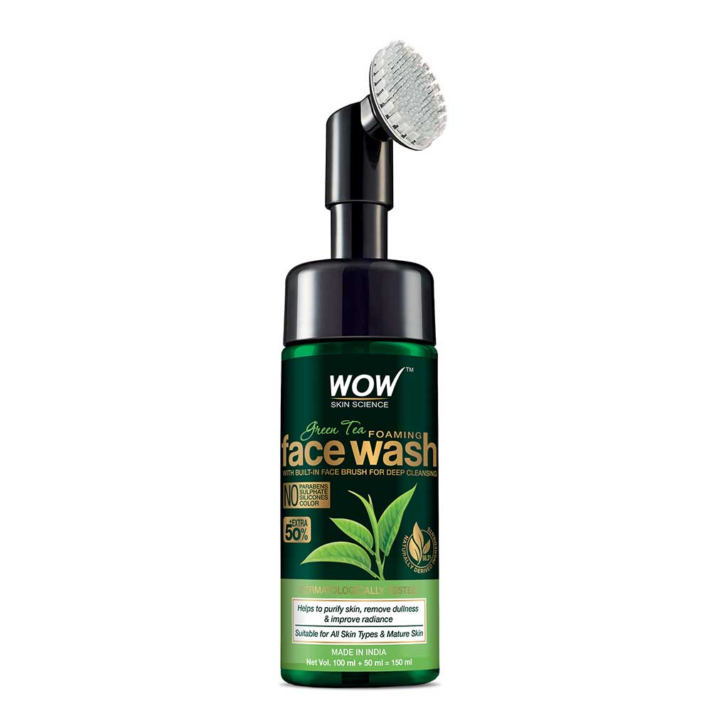 WOW Skin Science Green Tea Foaming Face Wash with Built In Face Brush 150 ML Image