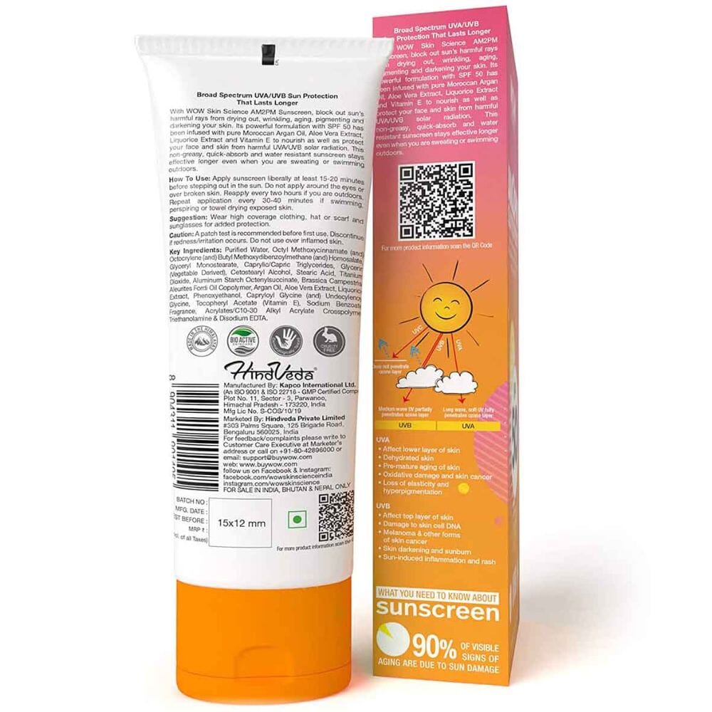 WOW Skin Science AM2PM SPF50 Water Resistant No Parabens & Mineral Oil Sunscreen Lotion - 100 ml Image