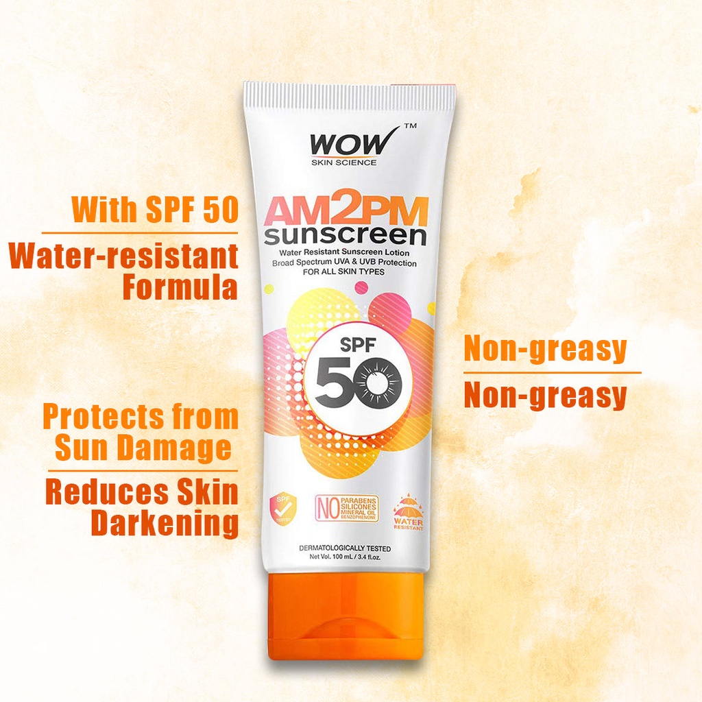 WOW Skin Science AM2PM SPF50 Water Resistant No Parabens & Mineral Oil Sunscreen Lotion - 100 ml Image