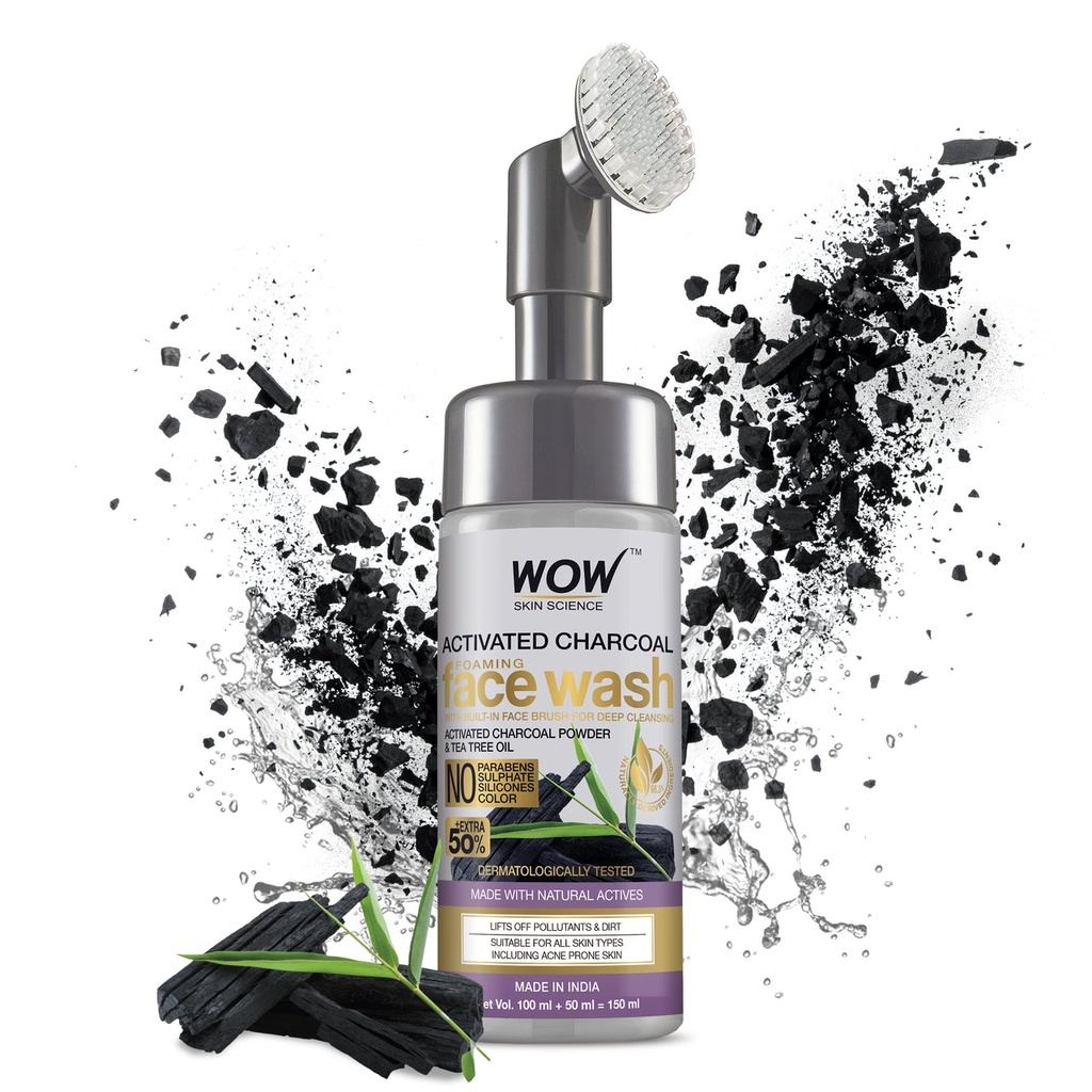WOW Skin Science Charcoal Foaming Face Wash with Built In Face Brush 150 ML Image