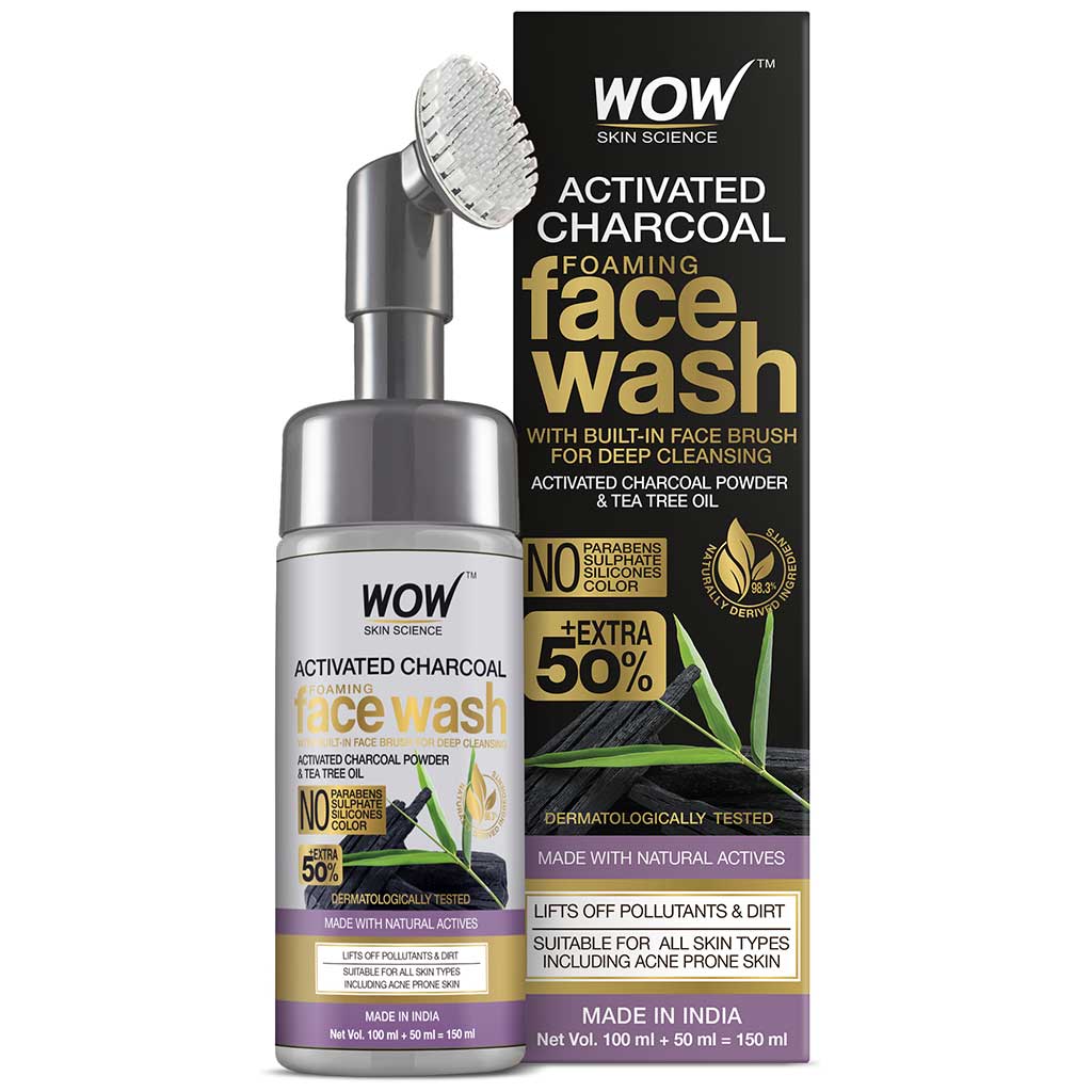WOW Skin Science Charcoal Foaming Face Wash with Built In Face Brush 150 ML Image