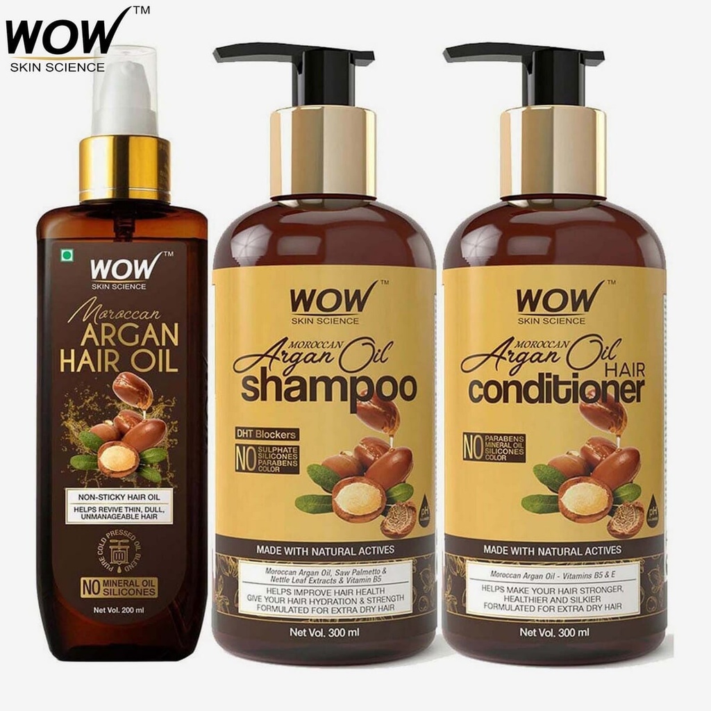 WOW Ultimate Moroccan Argan Hair Oil/Shampoo & Conditioner Kit Image