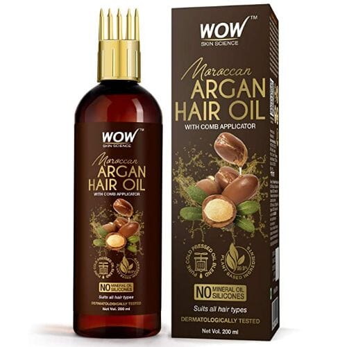 WOW Skin Science Moroccan Argan Hair Oil - WITH COMB APPLICATOR - Cold Pressed - No Mineral Oil & Silicones - (200 ml) Image