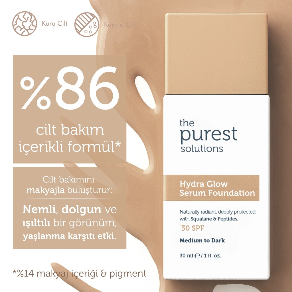 The Purest Solutions Hydra Glow Serum Foundation SPF 50+, 30 ml | Available in Lght/Medium and Medium/Dark Tone Image