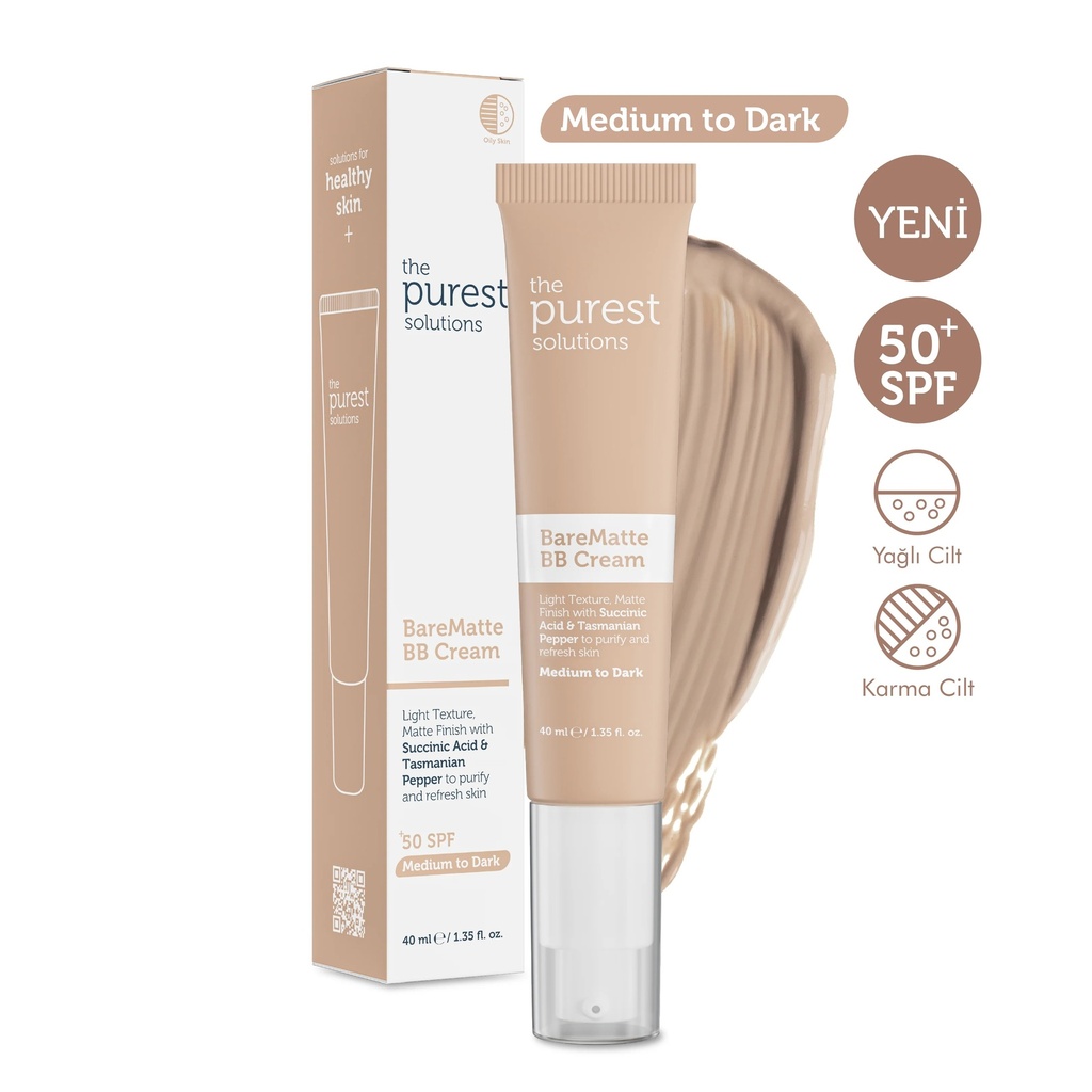 The Purest Solutions Mattifying BB Cream for Oily and Combination Skin, SPF 50+, 40 ml | Available in Lght/Medium and Medium/Dark  Tone Image