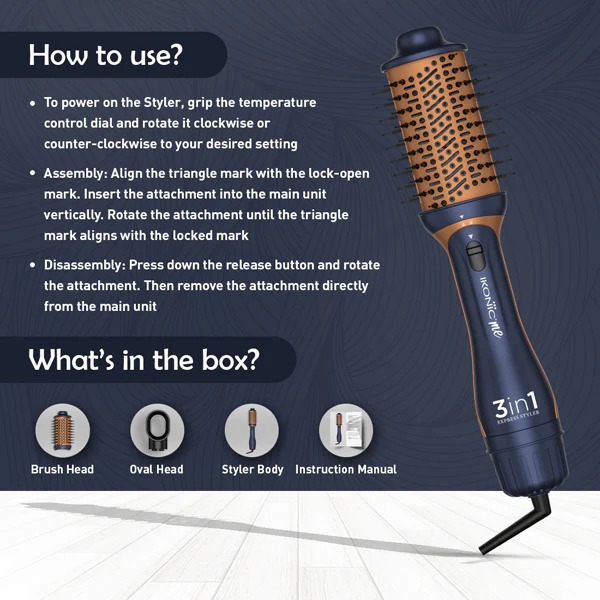 IKONIC ME 3 in 1 Express Styler 1200W  Hot Air Blow Dryer  Volumizer  Ceramic Titanium coated barrel Image