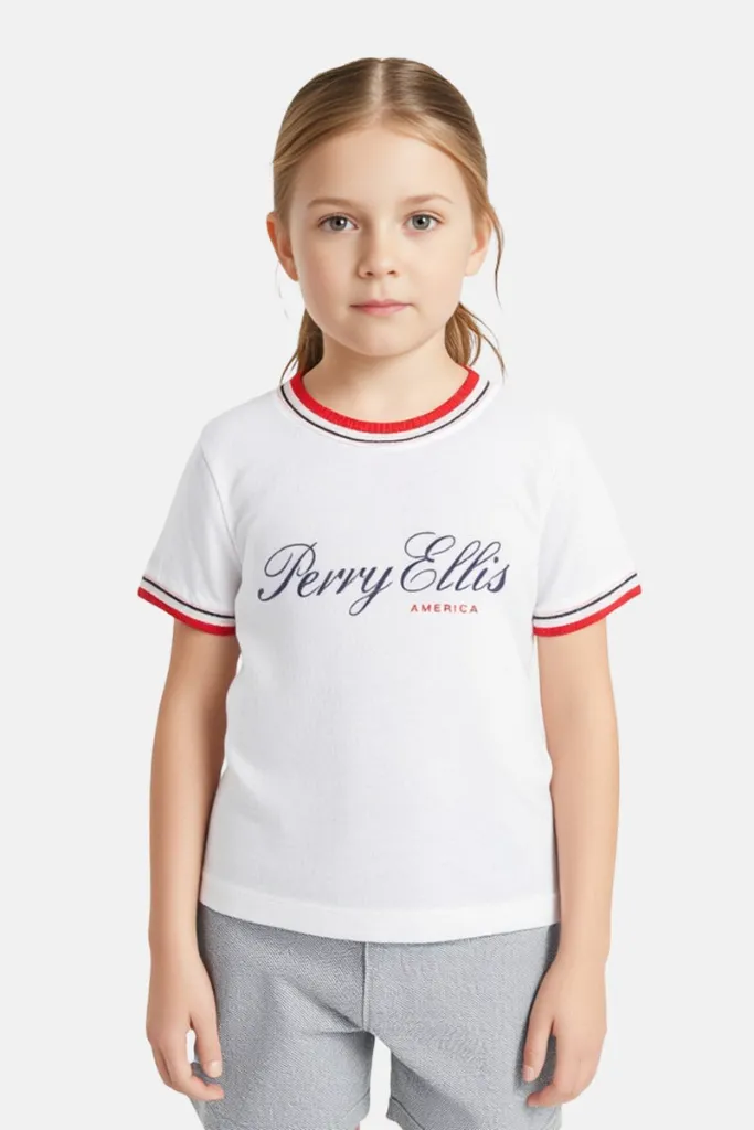 Kids Girl Brand Logo Short Sleeve T-Shirt, White 