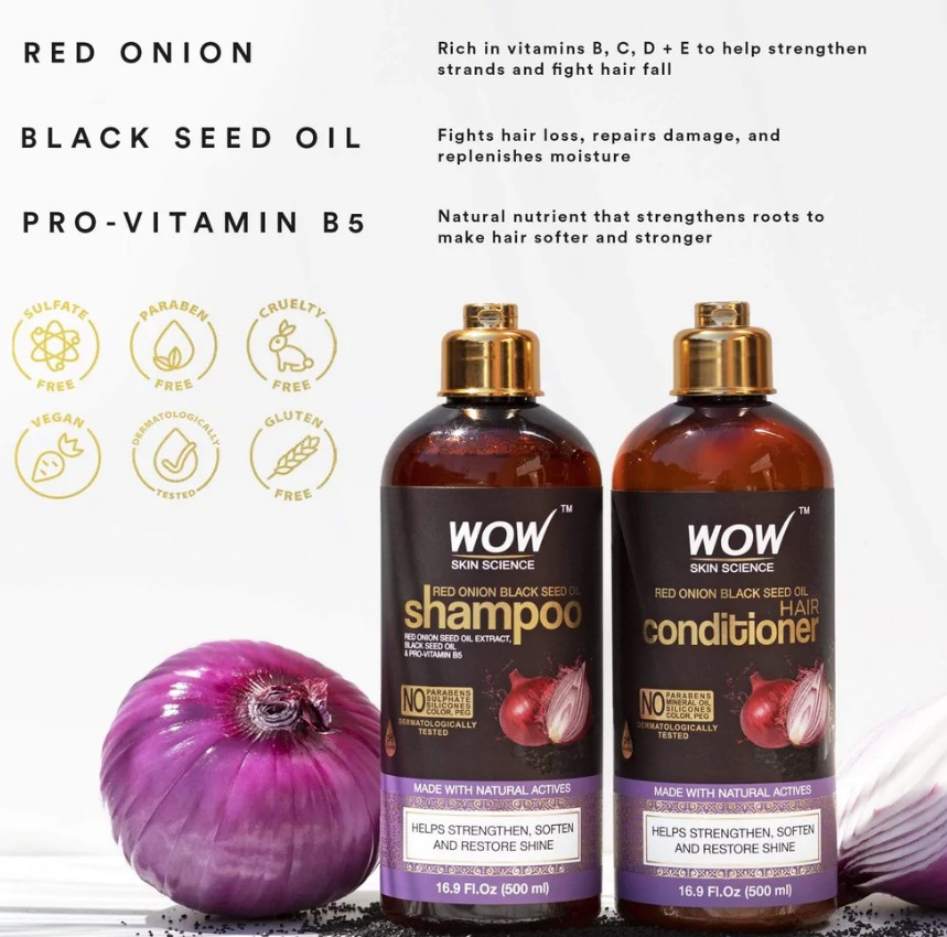 WOW Skin Science Onion Oil Shampoo & Conditioner Kit (500+500) ml