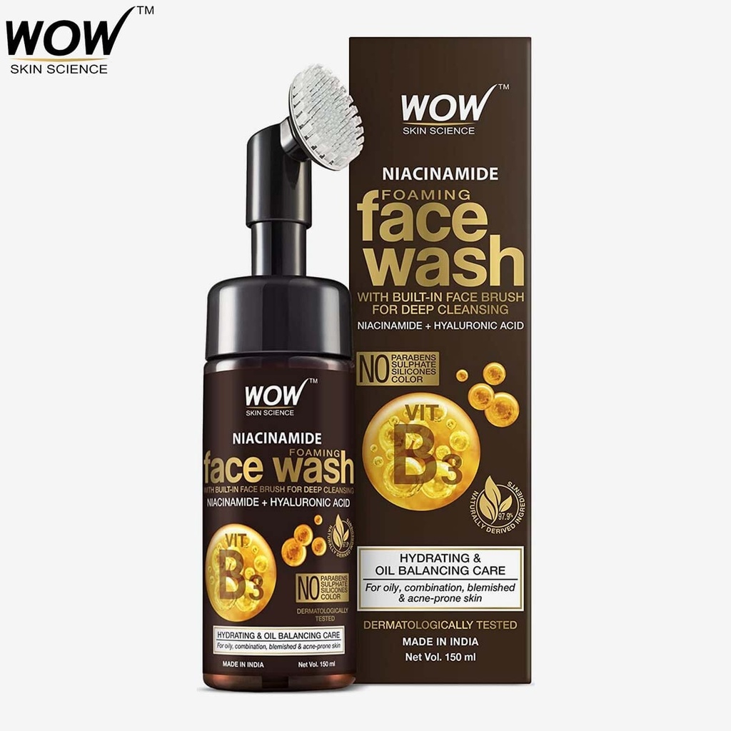 WOW Skin Science Niacinamide Foaming Face Wash with Built In Brush 150ml