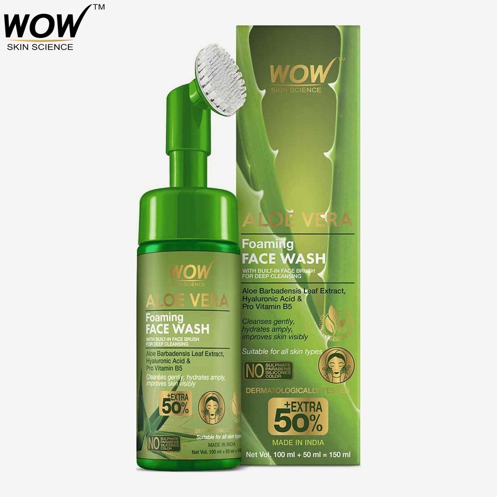 WOW Skin Science Aloe Vera Foaming Face Wash with Built in Face brush 150 ML