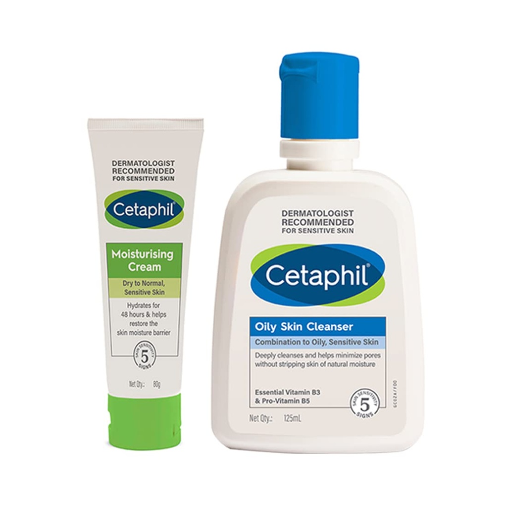Cetaphil Moisturising Cream 80g and Oily Skin Cleanser 125ml Combo