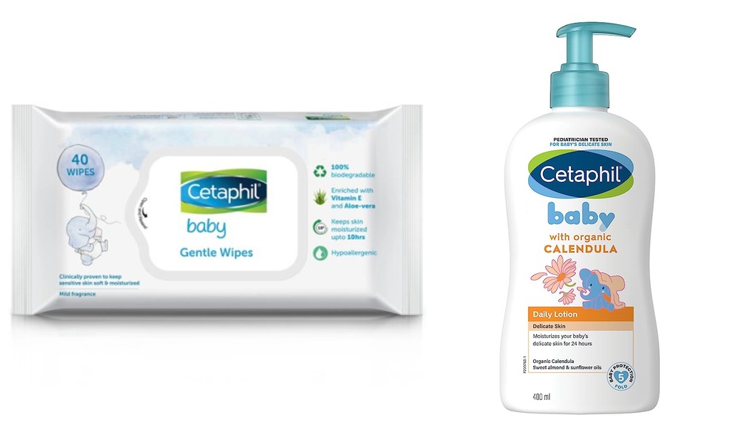 [124723896-1677146893597-0] Cetaphil Baby Gentle Wipes 40's with Aloevera & Vitamin E and Cetaphil Baby Wash & Shampoo with Organic Calendula (400ml) Combo
