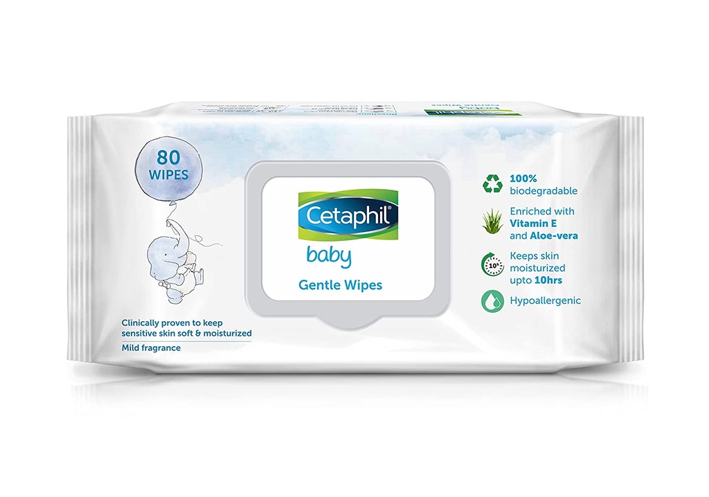 [112189644-1645335820213-0] Cetaphil Baby Gentle Wipes 80's with Aloevera & Vitamin E, 10 hrs Moisturisation - 100% Biodegradable
