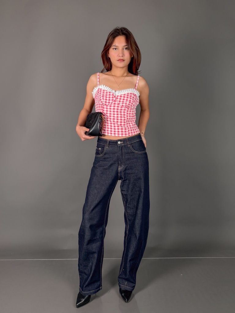 [512568604-1769508197928-8] BASEMARK MILKMAID CHECKERED TOP FOR WOMEN